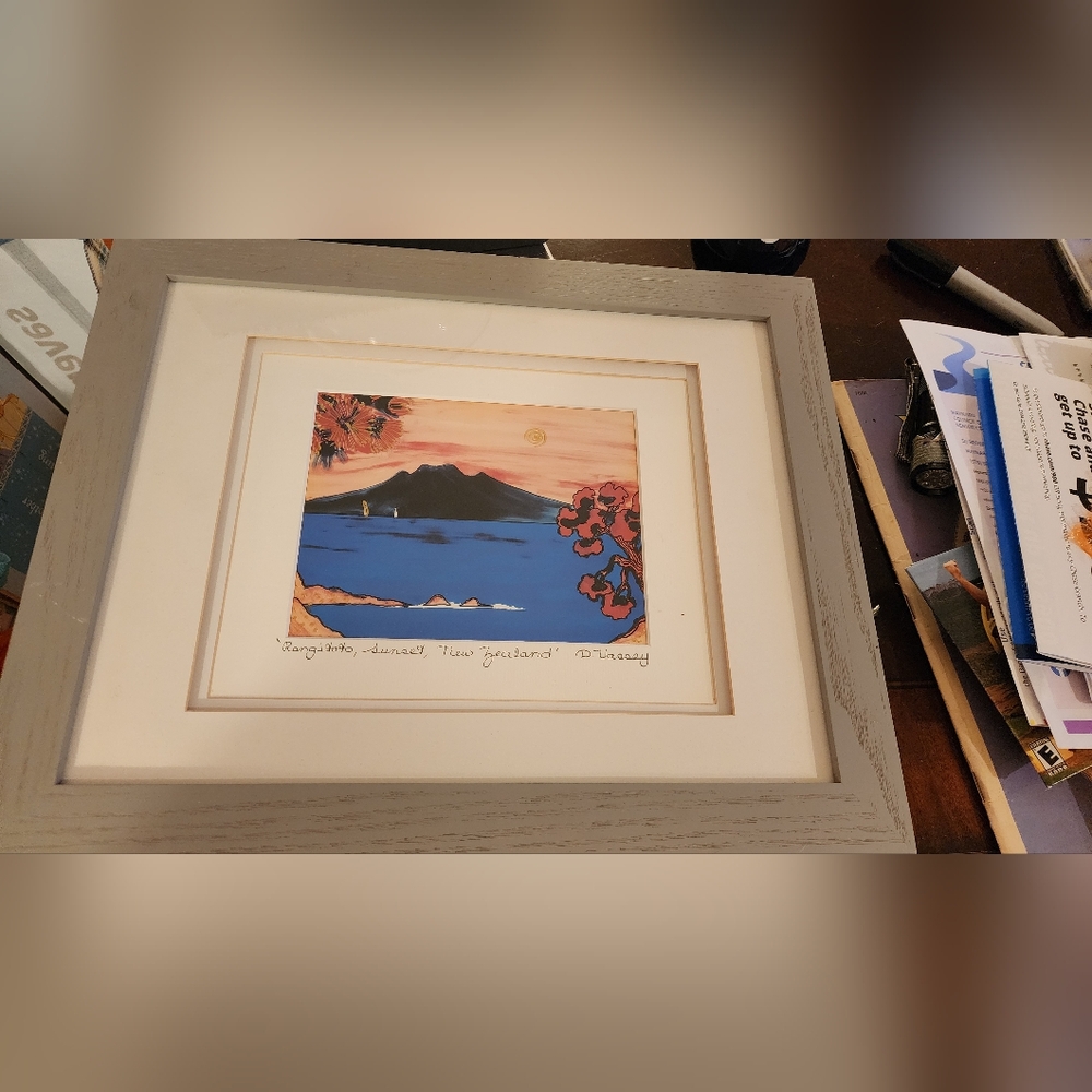 Original New Zealand Artist Diane Vassey Embellished, "Rangitoto Sunset". - Picture 3 of 4